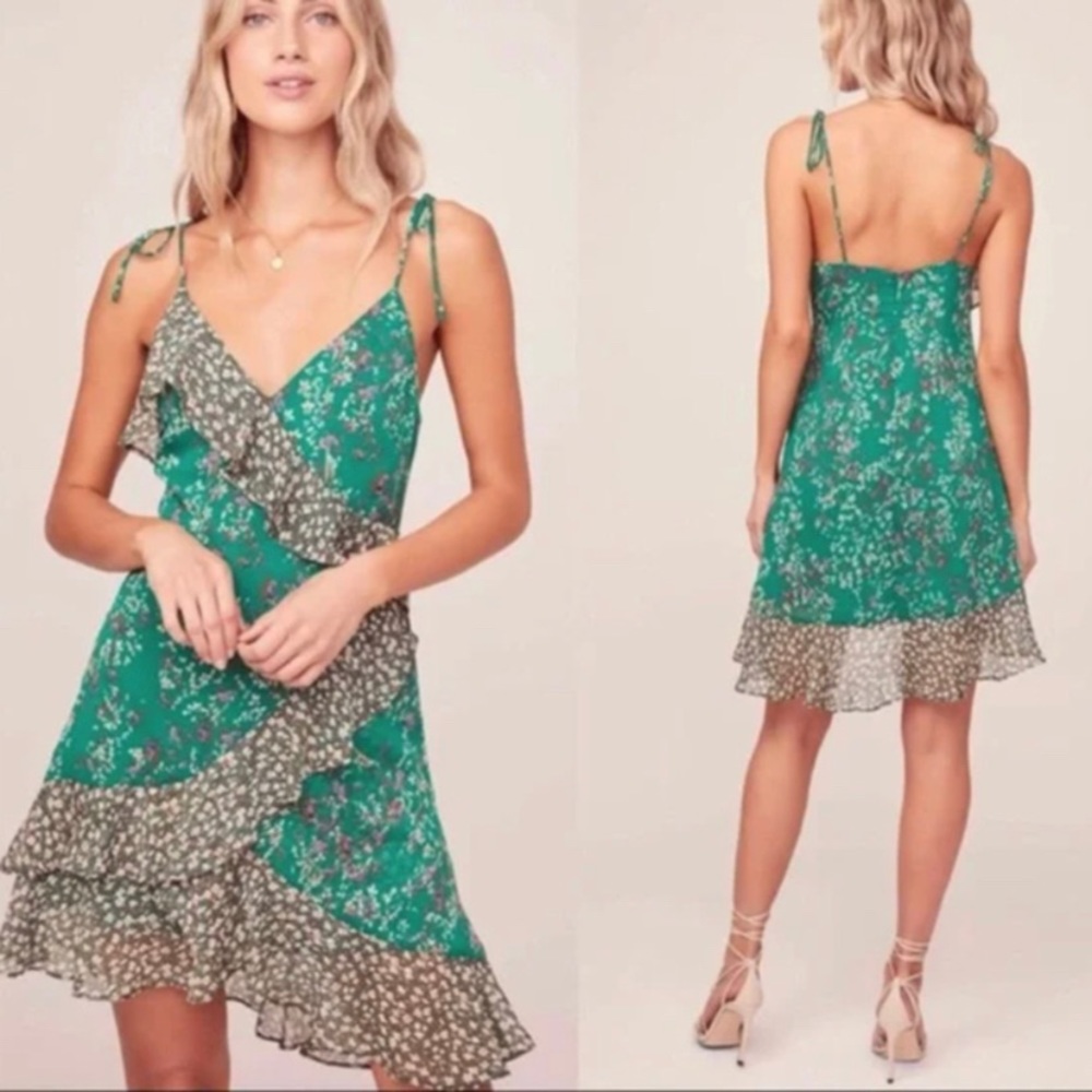 ASTR Ditsy Print Mix Dress Mini Floral Green Size XL